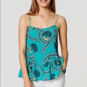 LOFT Blue Paisley Floral Print Peplum Tank Top